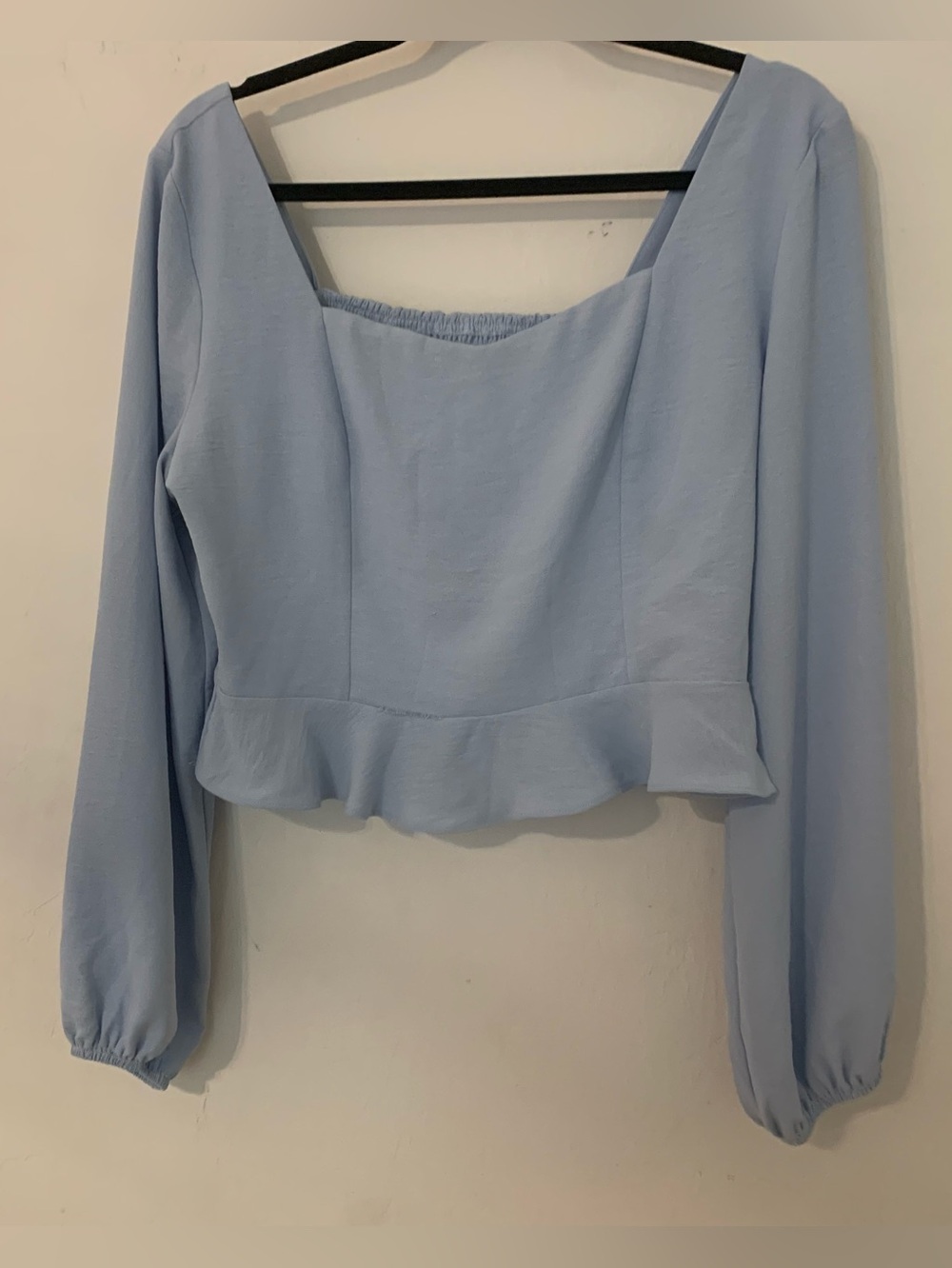 Altard State L Smocked Crop Top Balloon Sleeve Blue Square Neck Boho Festival